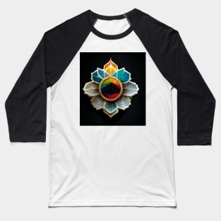 embroidered Rainbow flower mandala Baseball T-Shirt